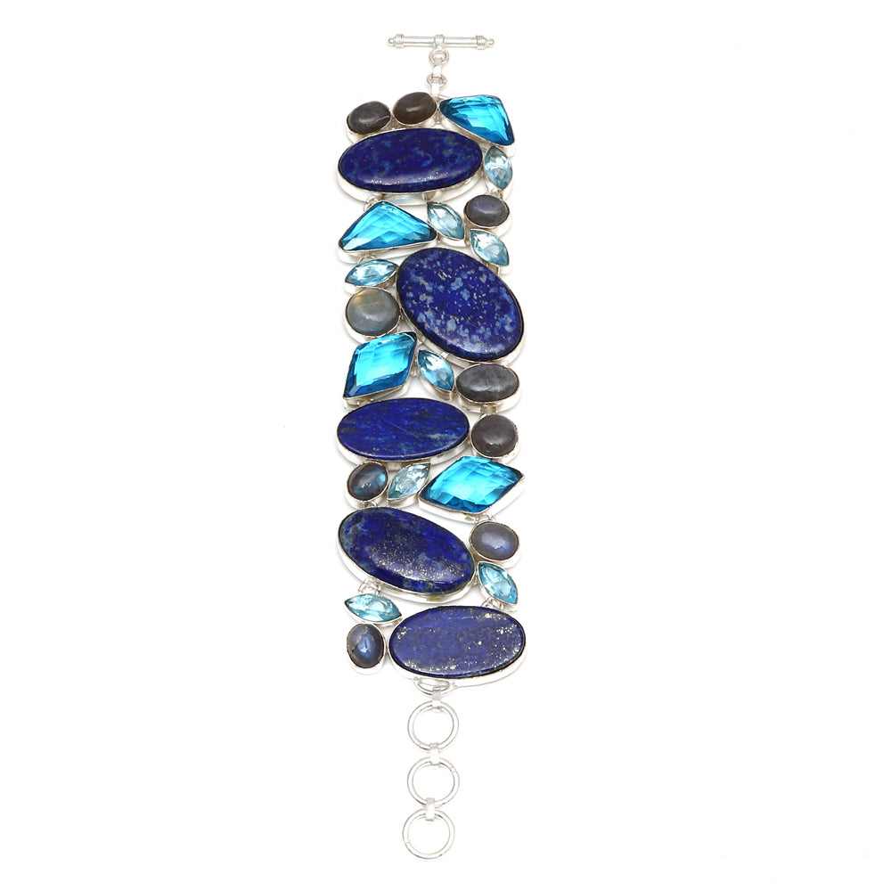 925silverjewelry Necklace For Women's Natural Gemstone Wedding Jewellery Dianty Necklace Bracelet Set Lapis Lazuli With Labradorite Sterling Silver Jewelry Set