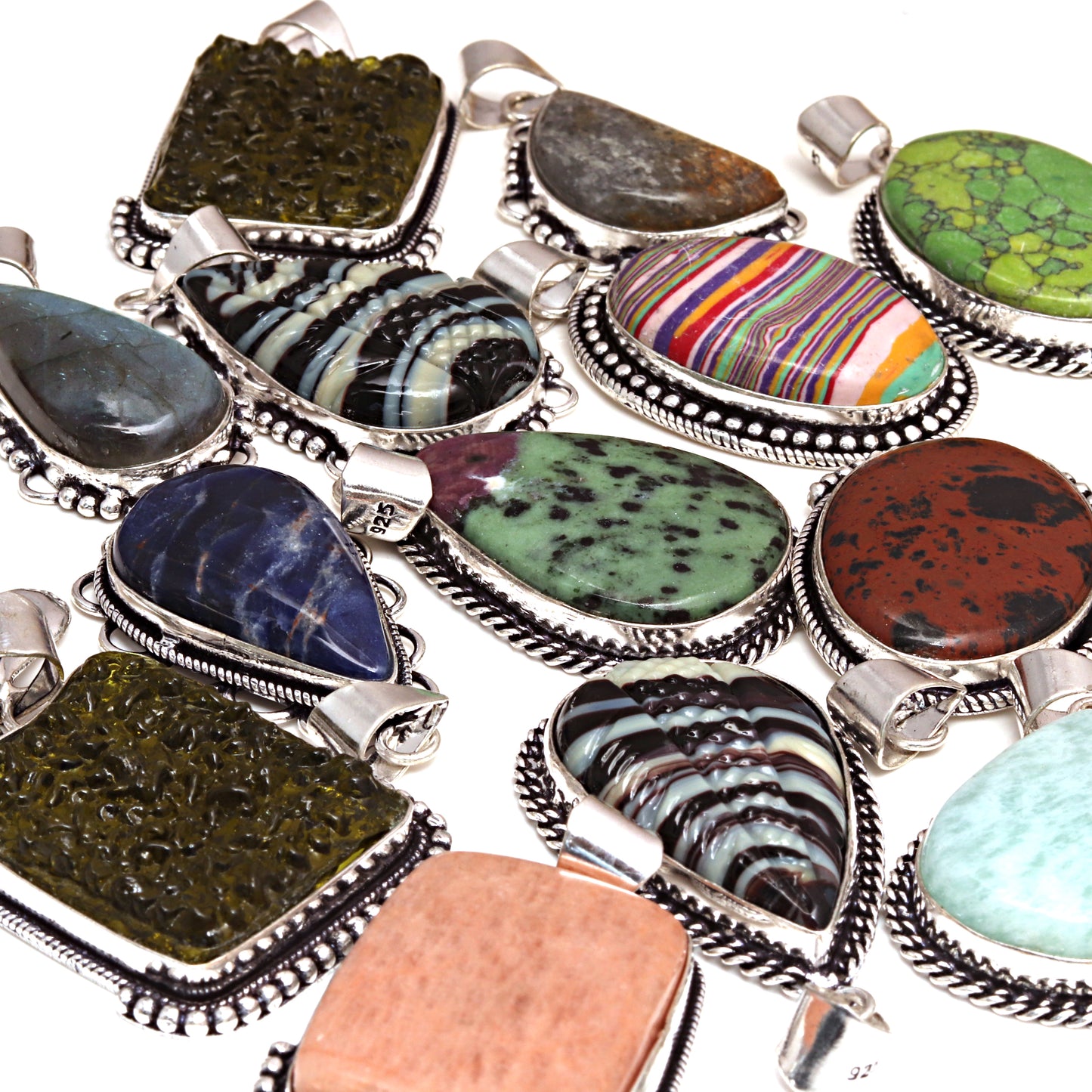20 Pcs Lot 925 Sterling Silver Mix Gemstone Lot Pendant , Mix Designs For Men's & Women's Silver Jewelry Necklace