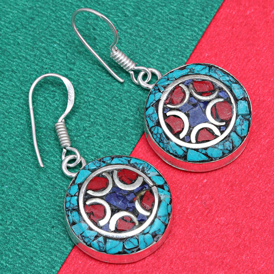 Added Added Added Added Nepali Jewelry Earrings For Women's Unisex , Handmade Earrings ,Gift For Her, Red Coral,Tibetan Turquoise Jewelry Earrings