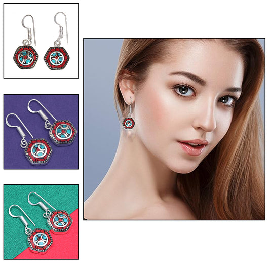 Added Added Added Added Added Nepali Jewelry Earrings For Women's Unisex , Handmade Earrings ,Gift For Her, Red Coral,Tibetan Turquoise Jewelry Earrings
