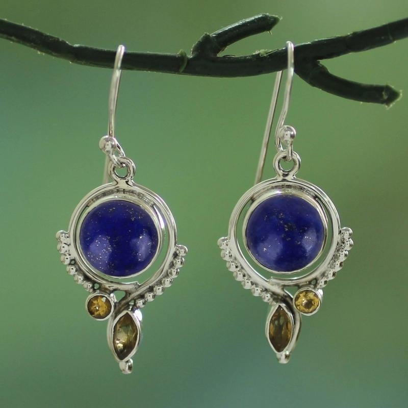 Handmade Lapis Lazuli and Citrine Dangle Earrings