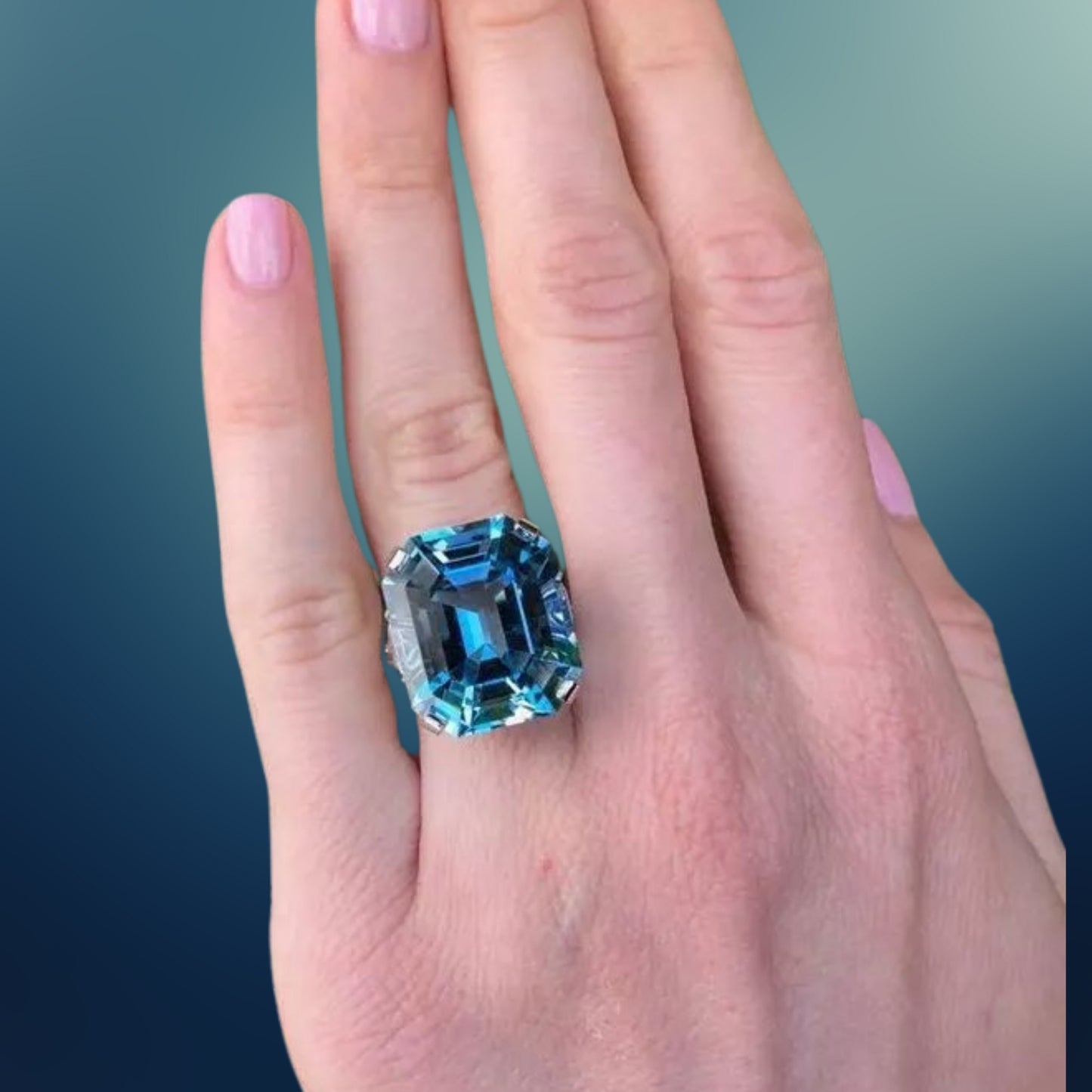 London Blue Topaz Stone Ring,925 Sterling Silver Ring, Women's Boho Jewelry, Square Gemstone Ring for Wedding