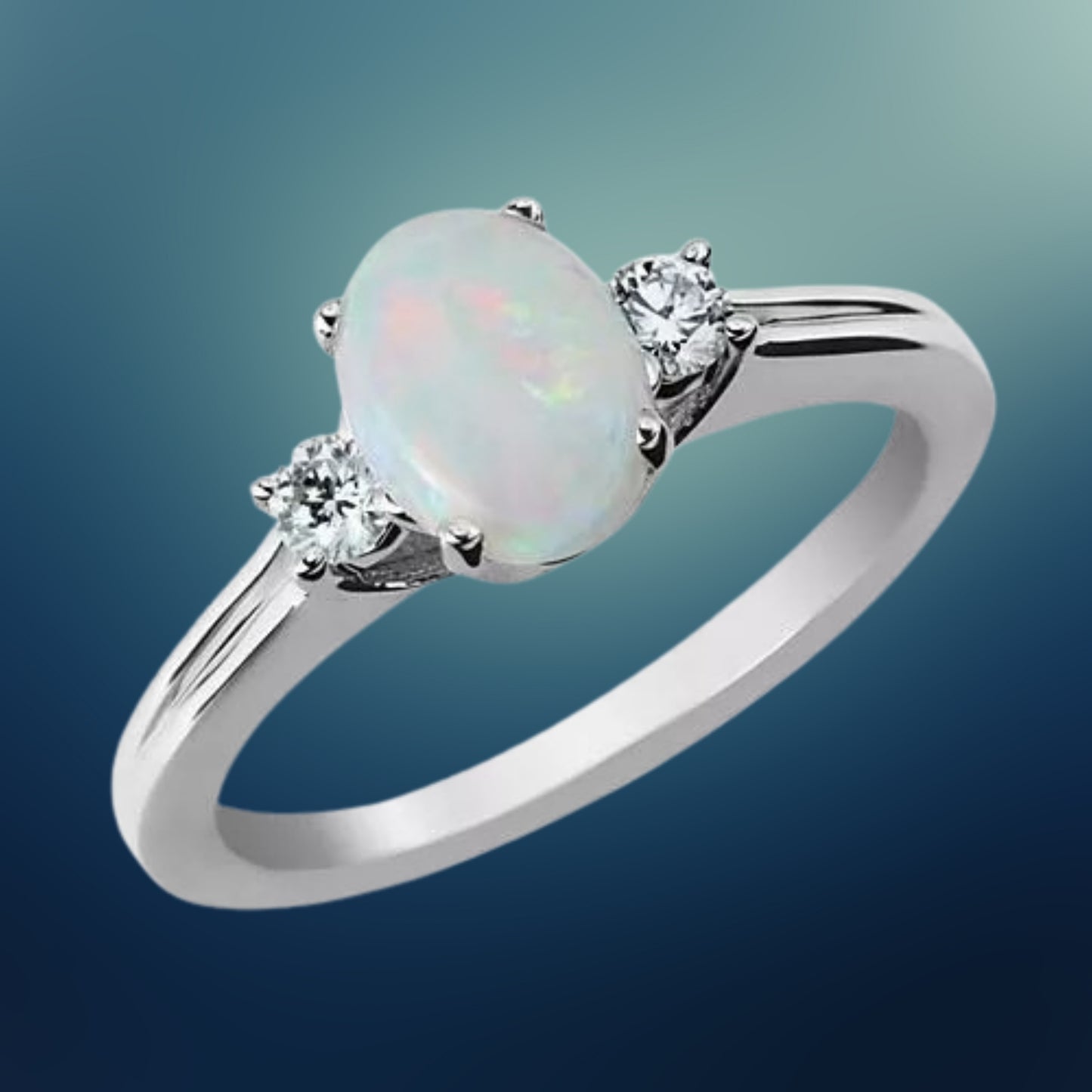 Natural Australian Opal and Moissanite Ring, Opal Platinum Ring, Silver Ring, Diamond Ring For wedding & anniversary