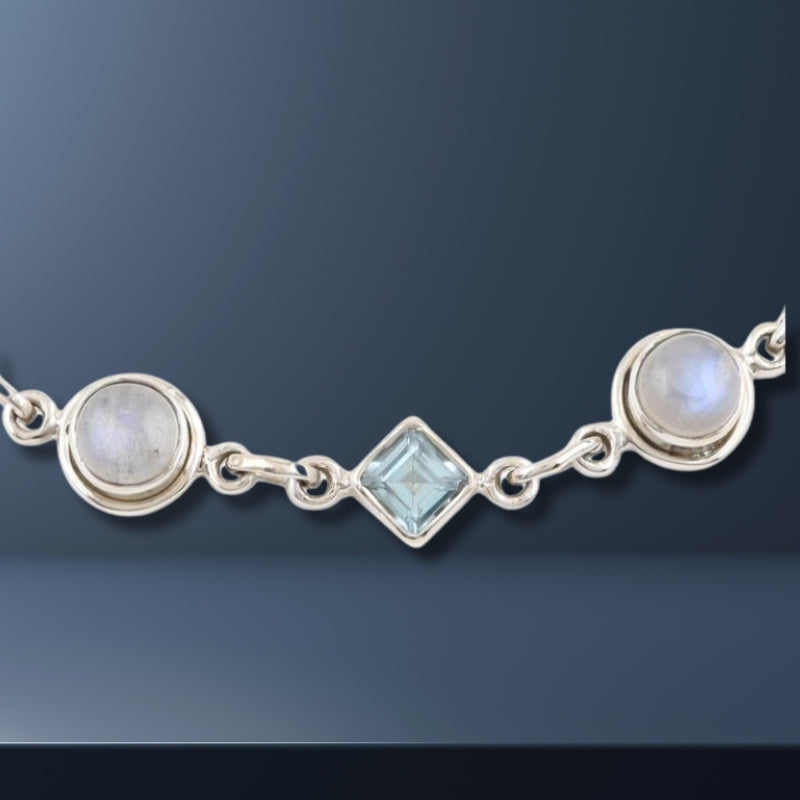 Blue Topaz and Rainbow Moonstone Bracelet, Gemstone Bracelet