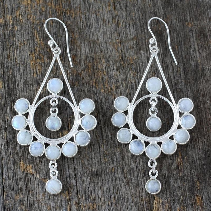 Rainbow Moonstone Silver Earrings, Handmade Dangle Earrings In 925 Sterling silver For Wedding & Anniversary