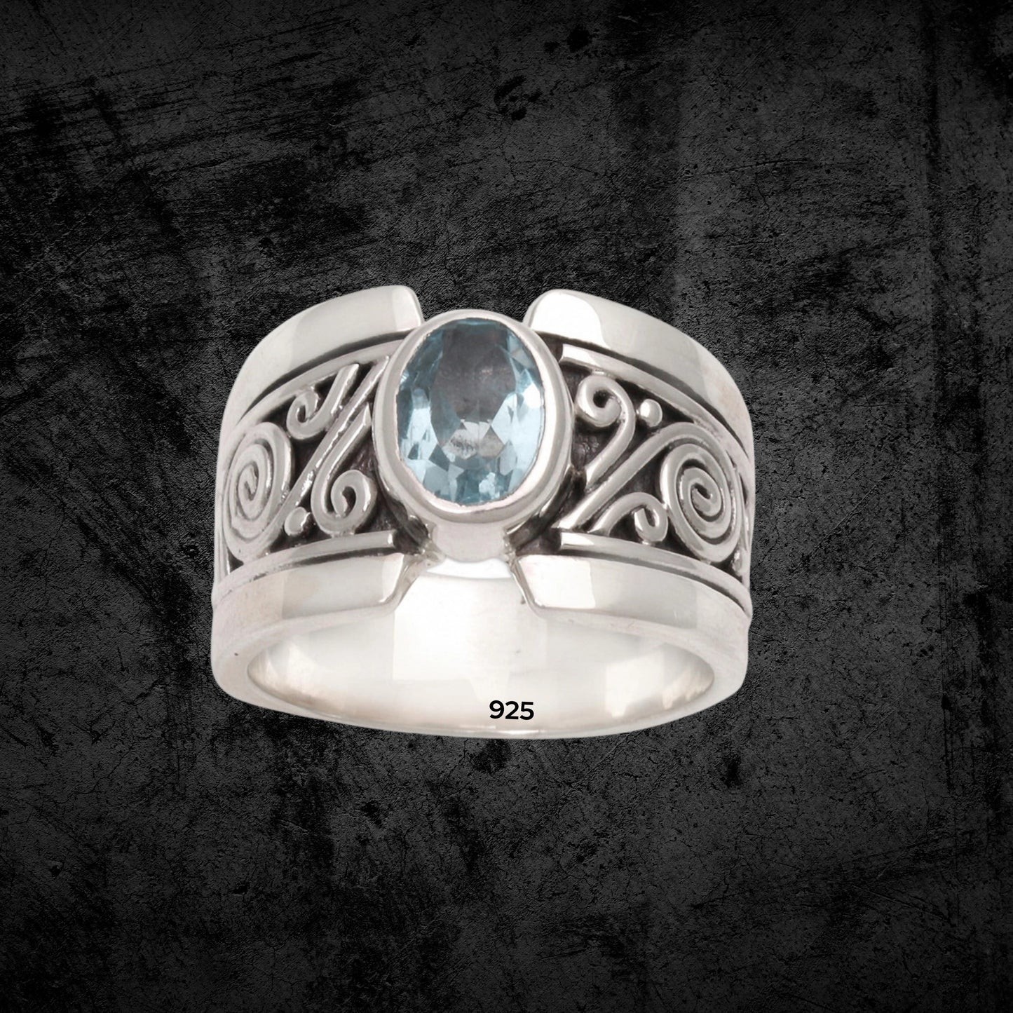 Natural Oval Blue Topaz Ring, 925 Sterling Silver Ring, Women's Boho Jewelry