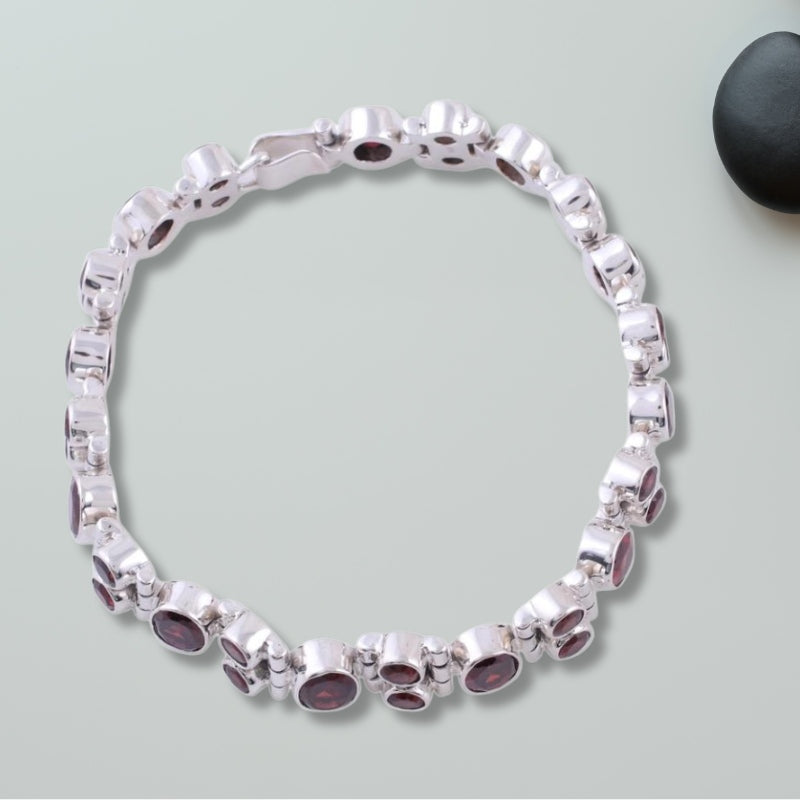 Glam Garnet and Sterling Silver Link Bracelet, Gemstone Bracelet