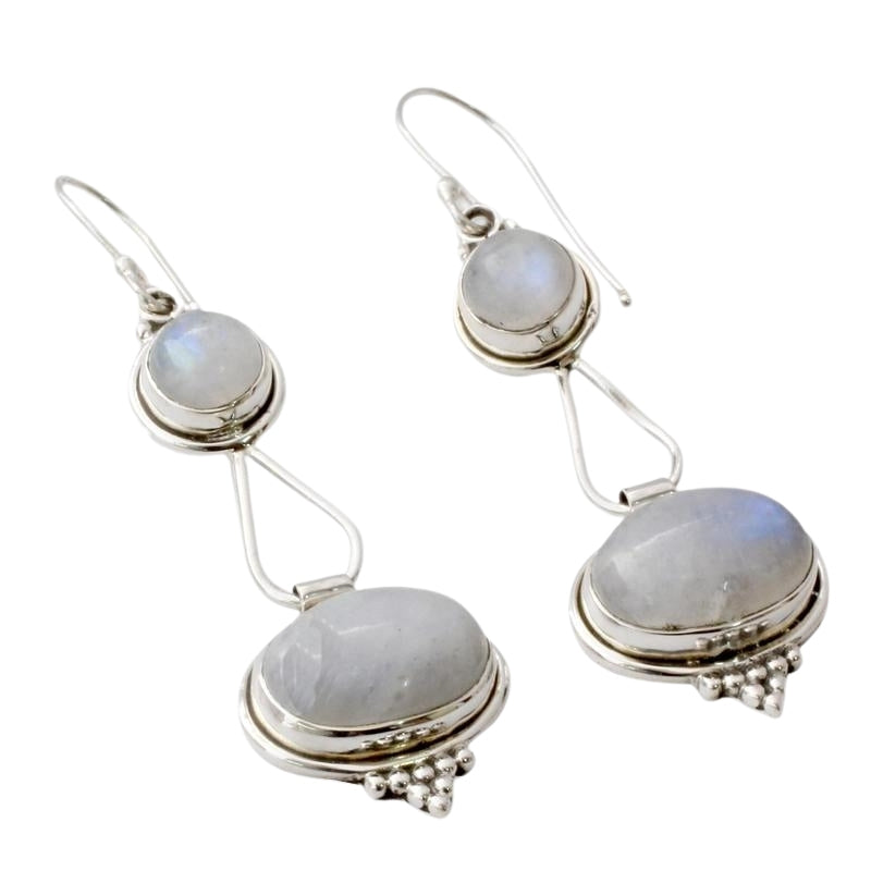 Rainbow Moonstone Earrings, Sterling Silver, Natural Handmade Dangle Earrings For Wedding & Anniversary