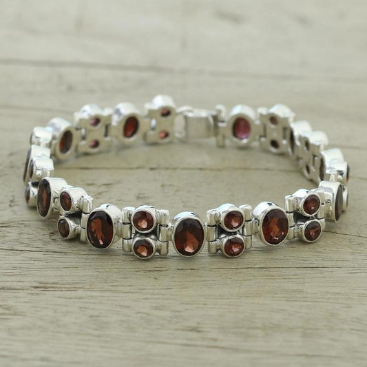 Glam Garnet and Sterling Silver Link Bracelet, Gemstone Bracelet