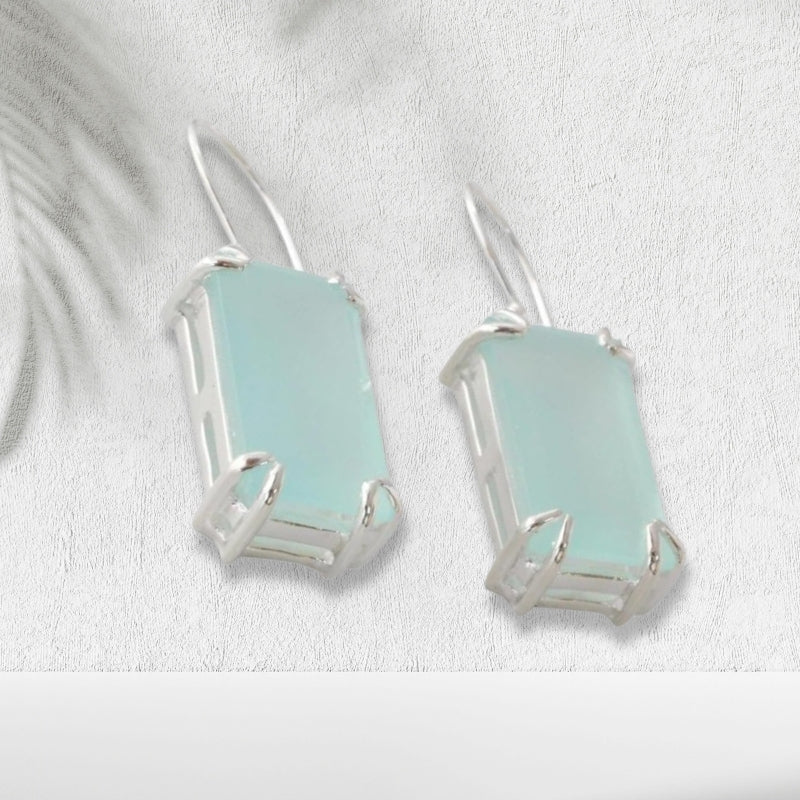 Handmade Chalcedony Dangle Earrings, Natural Handmade Jewelry For Wedding & Anniversary