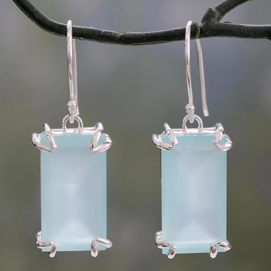 Handmade Chalcedony Dangle Earrings, Natural Handmade Jewelry For Wedding & Anniversary