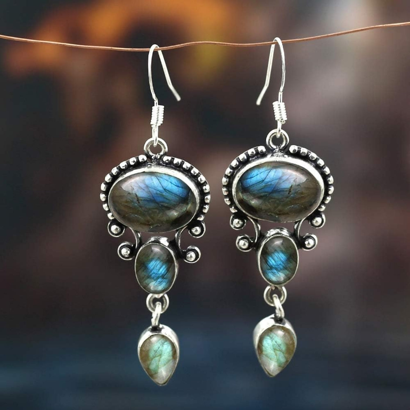 Labradorite Lapis Dangle Earrings In 925 Sterling silver, Dangly Earrings, Contemporary Jewellery For Wedding & Anniversary