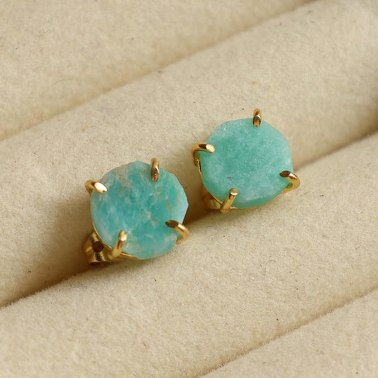 Natural Raw Amazonite Stud Earrings In 925 Sterling silver,  Crystals Earring, Handmade Jewelry For Wedding & Anniversary