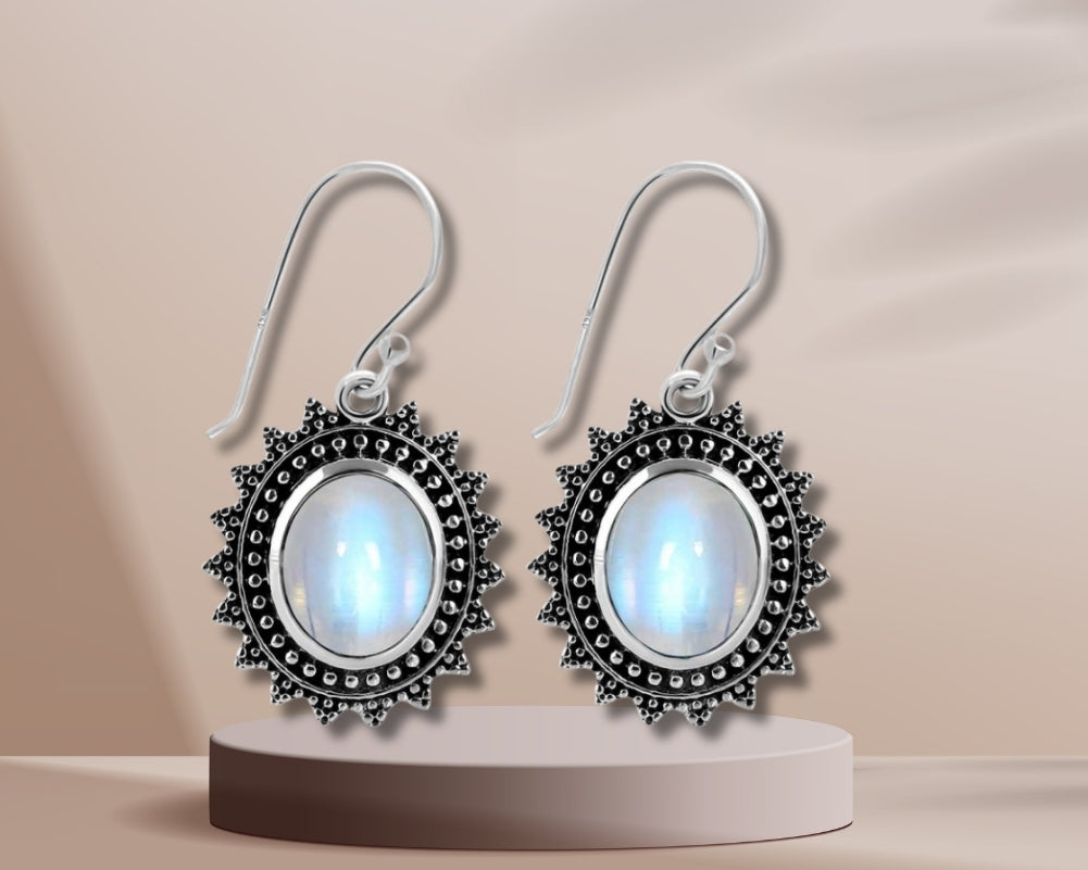 Natural moon stone earrings 925 Sterling Silver Handmade Jewelry Indian Wholesale Earrings