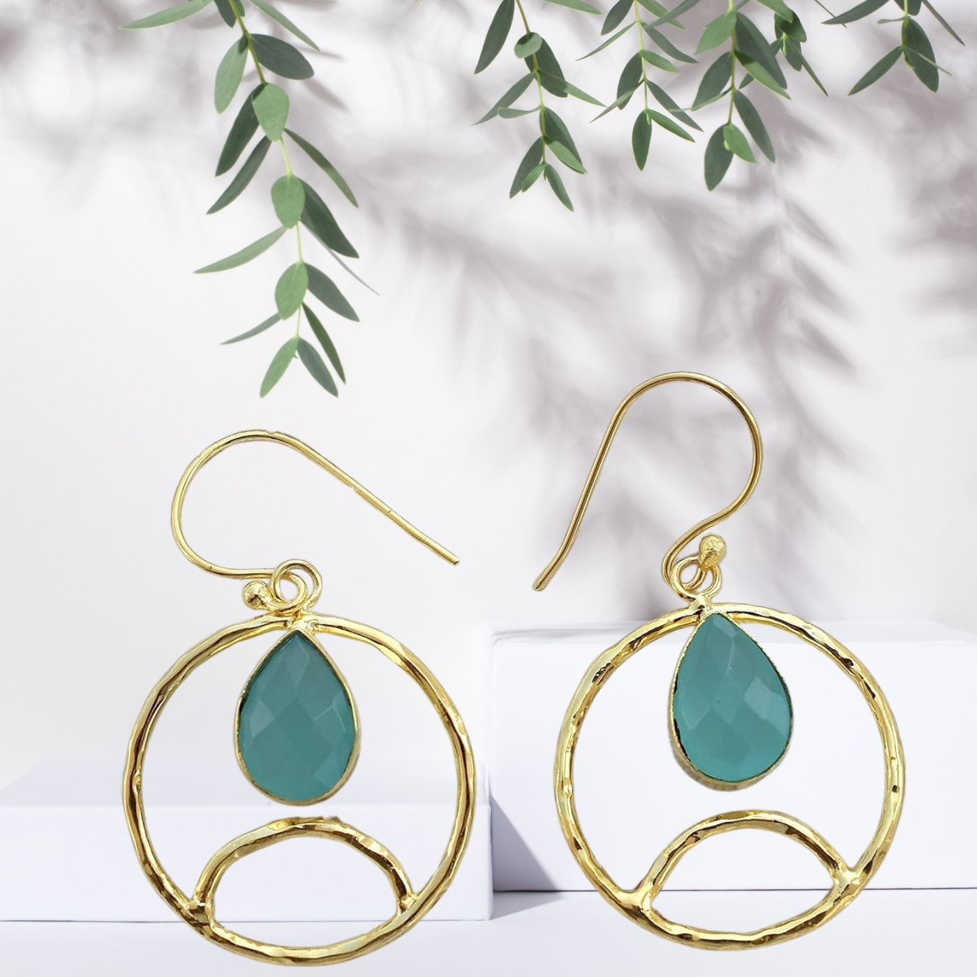 Gold Plated Blue chalcedony Earring,  Pear Shape Dangly Earrings, Contemporary Jewellery For Wedding & Jewelry