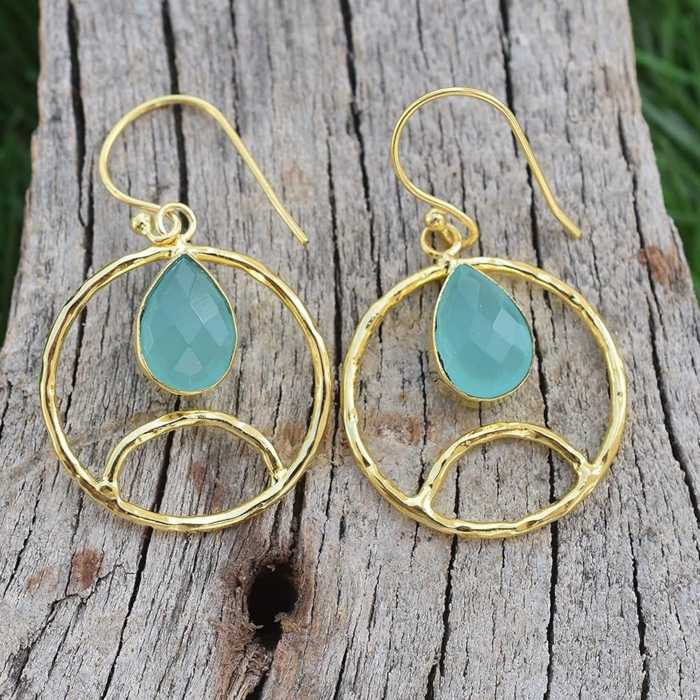 Gold Plated Blue chalcedony Earring,  Pear Shape Dangly Earrings, Contemporary Jewellery For Wedding & Jewelry