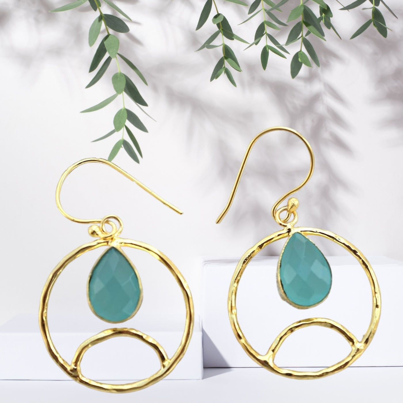 Gold Plated Blue chalcedony Earring,  Pear Shape Dangly Earrings, Contemporary Jewellery For Wedding & Jewelry