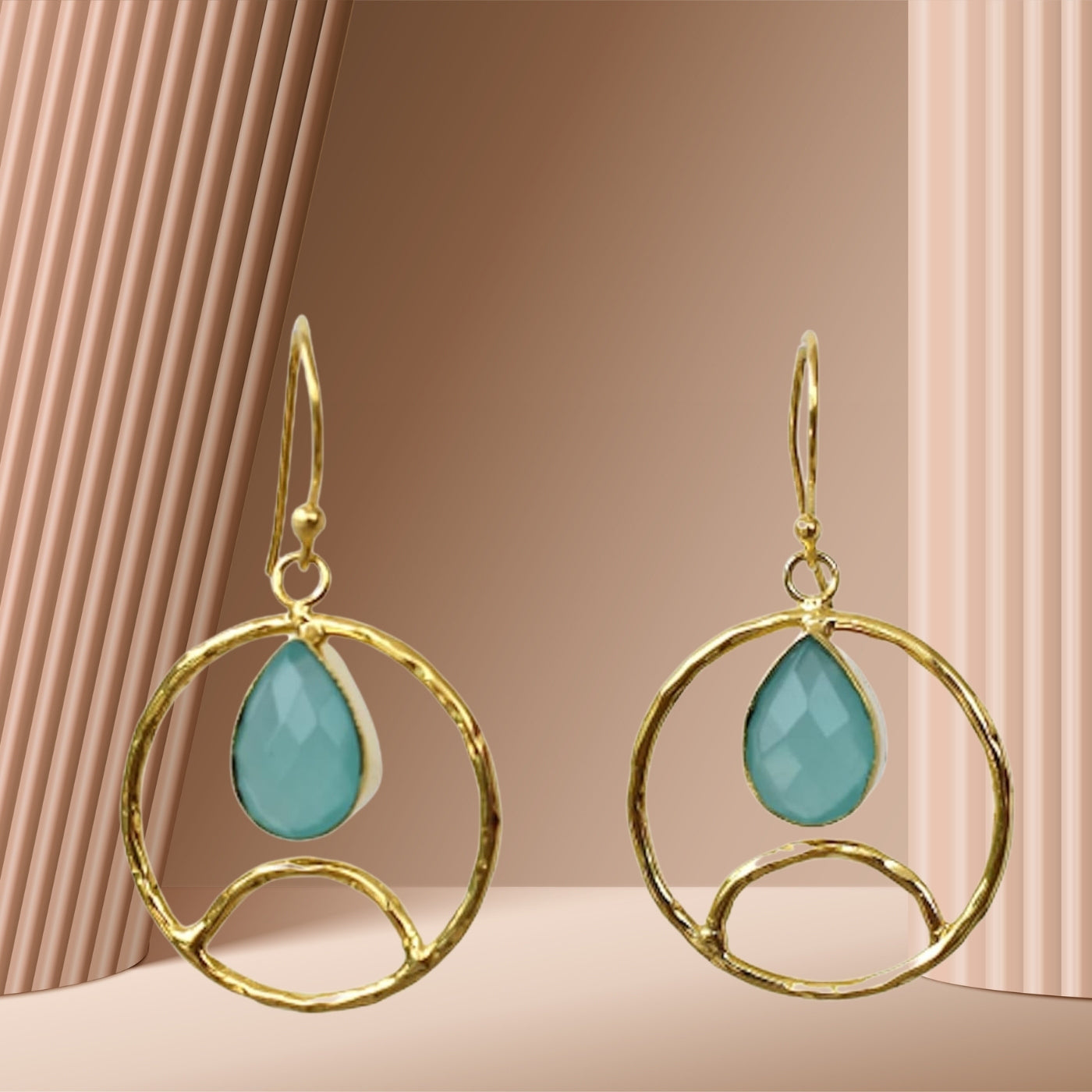 Gold Plated Blue chalcedony Earring,  Pear Shape Dangly Earrings, Contemporary Jewellery For Wedding & Jewelry