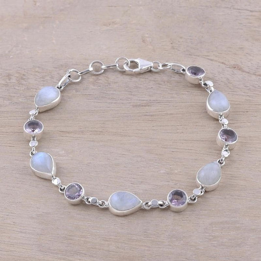 Handmade Amethyst Rainbow Moonstone Link Bracelet