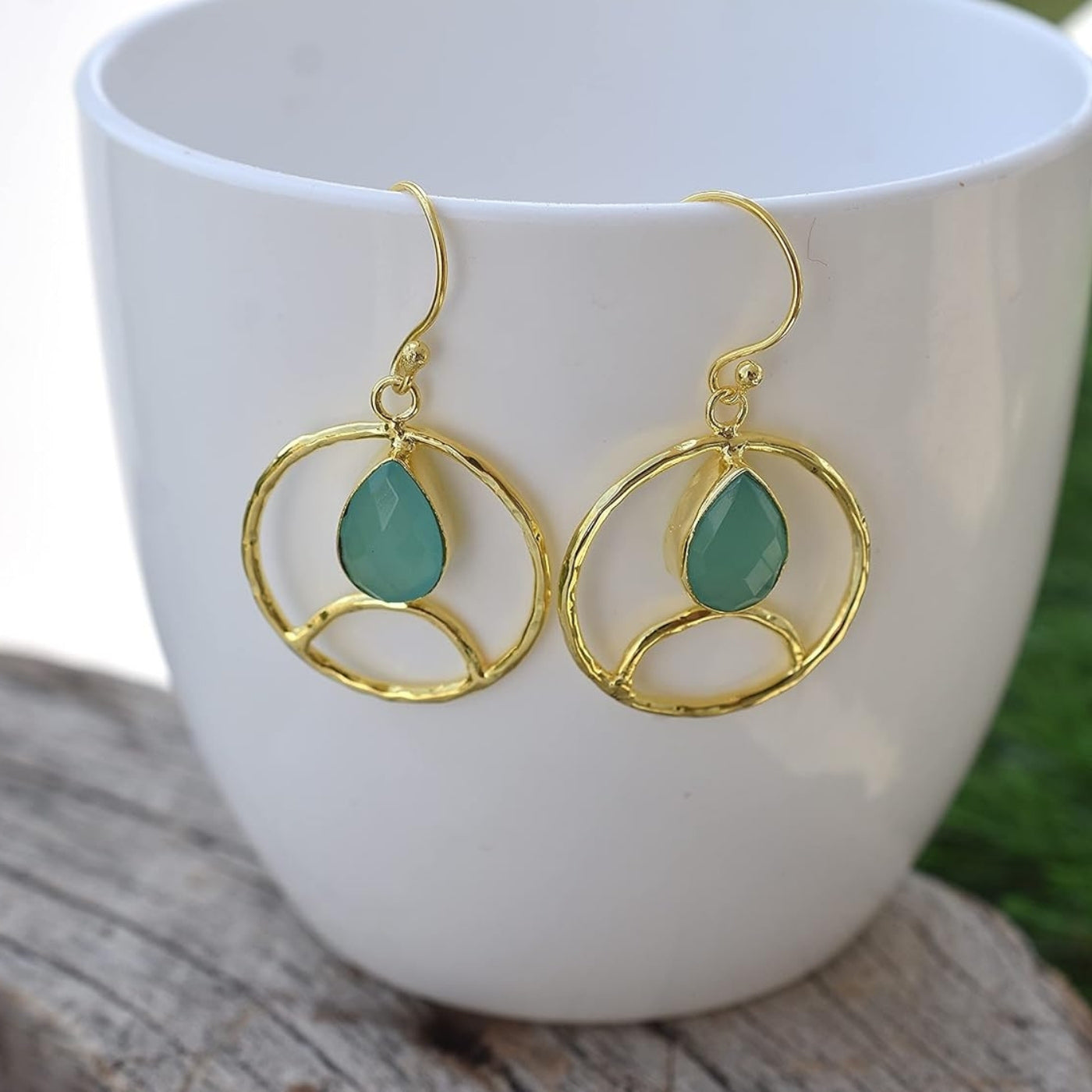 Gold Plated Blue chalcedony Earring,  Pear Shape Dangly Earrings, Contemporary Jewellery For Wedding & Jewelry