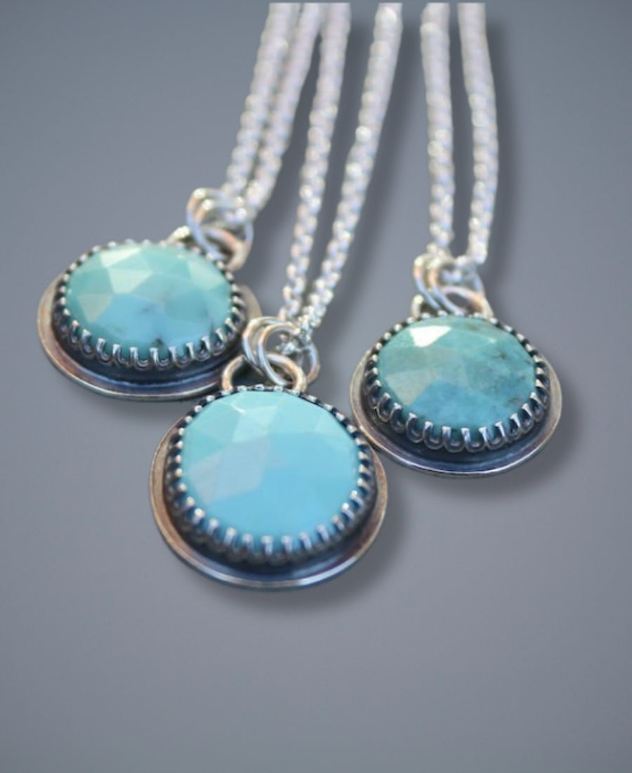 Sterling Silver Turquoise Necklace, Turquoise Round Pendant Jewelry, Turquoise Pendant