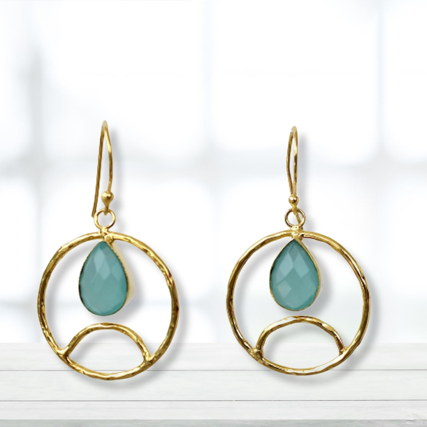 Gold Plated Blue chalcedony Earring,  Pear Shape Dangly Earrings, Contemporary Jewellery For Wedding & Jewelry