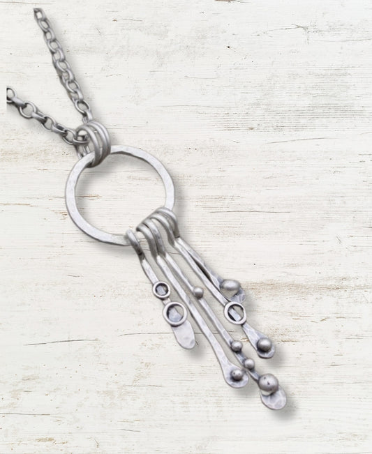 Sterling Silver 'Keys To The Sea' Circular Charm Pendant Necklace