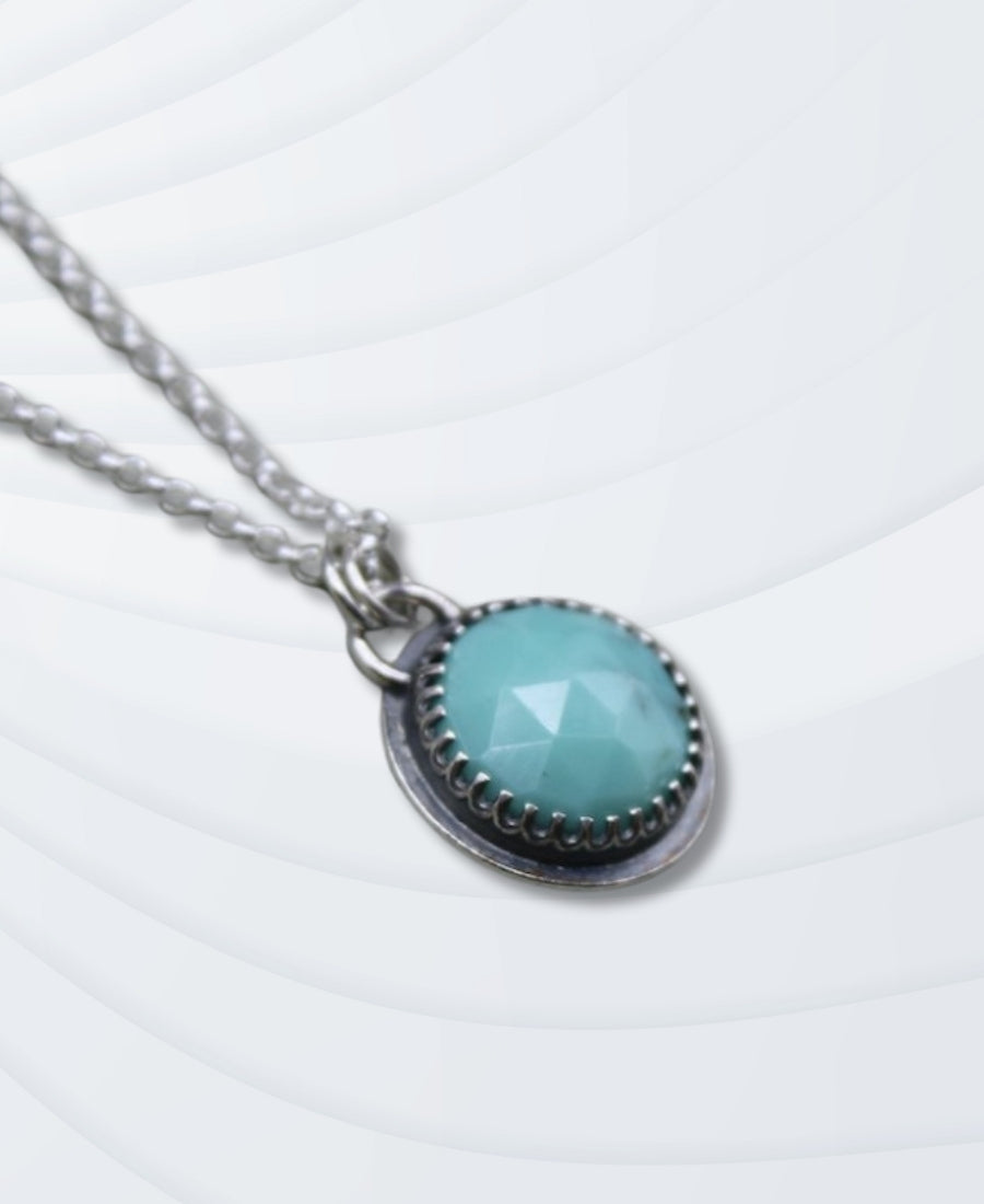 Sterling Silver Turquoise Necklace, Turquoise Round Pendant Jewelry, Turquoise Pendant