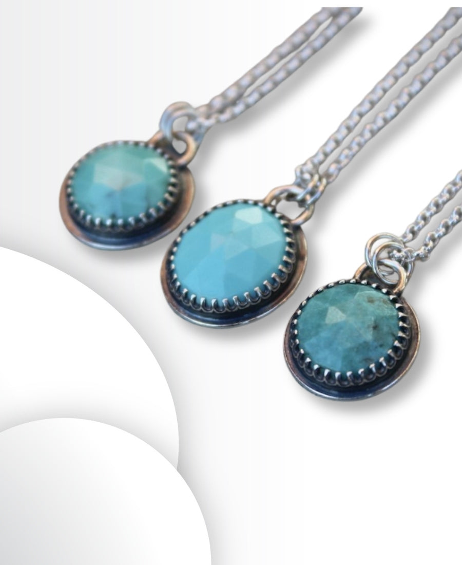 Sterling Silver Turquoise Necklace, Turquoise Round Pendant Jewelry, Turquoise Pendant