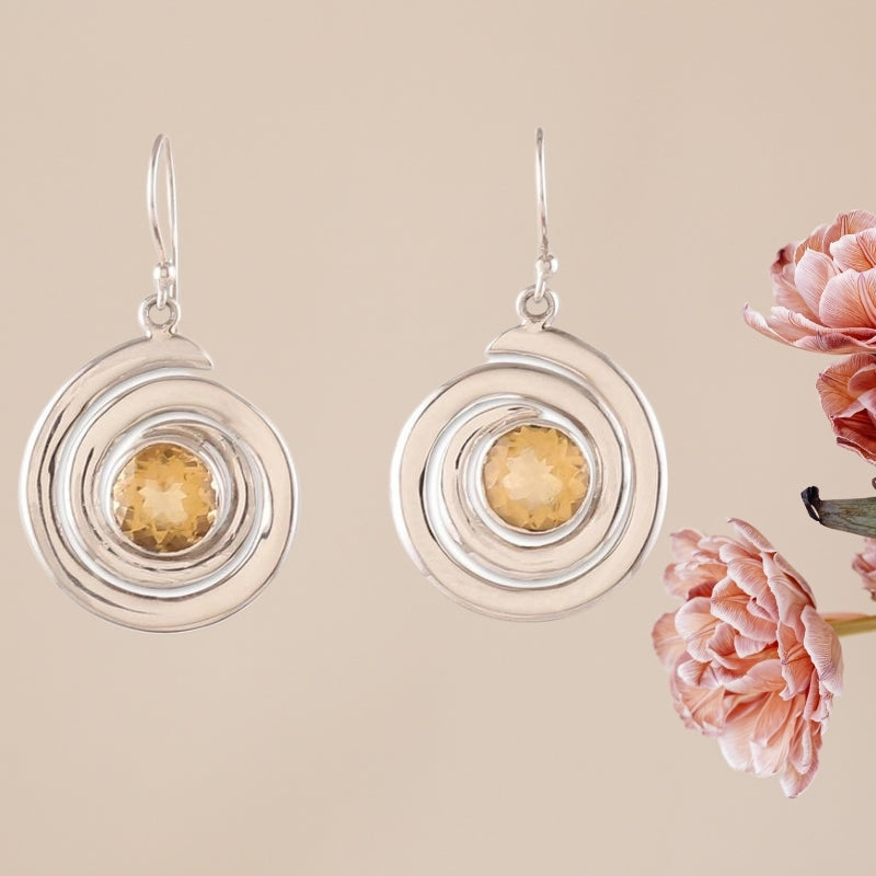 925 Sterling Silver and Faceted 5-Carat Citrine Dangle Earrings, Natural Handmade Earrings For Wedding & Anniversary