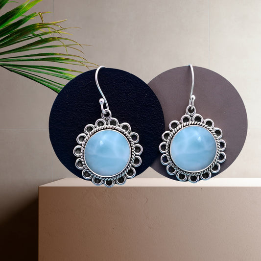 Larimar Earrings For Women In 925 Sterling silver, Drop Earrings Solid Silver Dangly Earrings, Contemporary Jewellery For Women & Girls