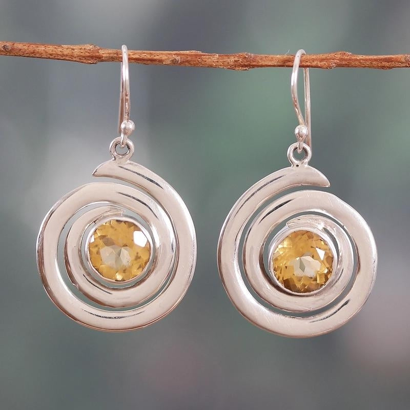 925 Sterling Silver and Faceted 5-Carat Citrine Dangle Earrings, Natural Handmade Earrings For Wedding & Anniversary