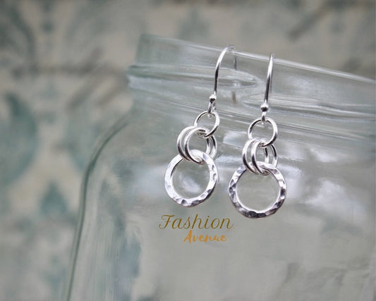 925 Sterling silver Earring, Hammered Circle Earring, Drop Earrings Solid Silver Dangly Earrings, Contemporary Jewellery