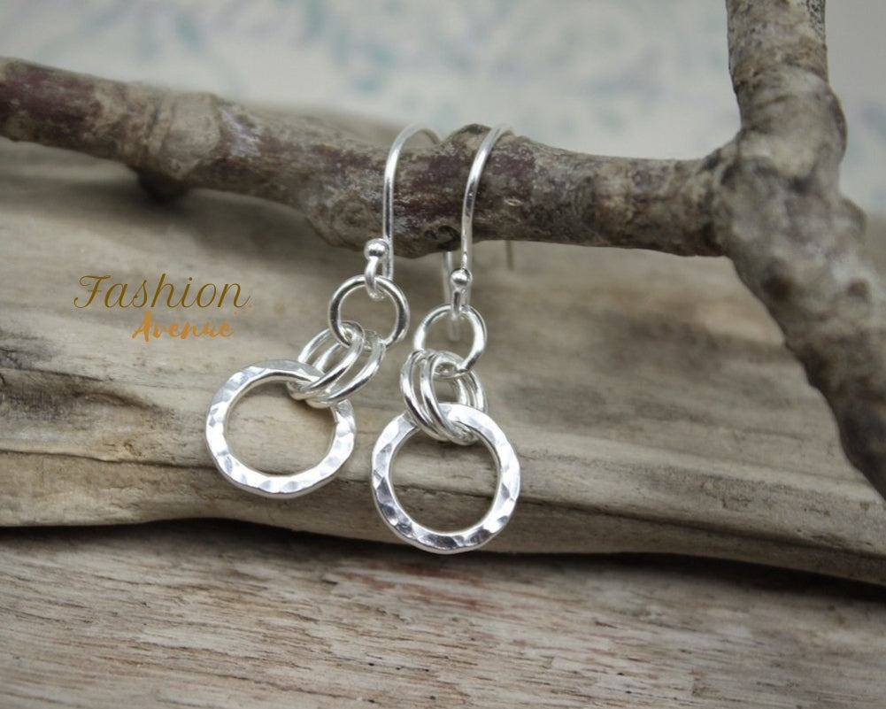 925 Sterling silver Earring, Hammered Circle Earring, Drop Earrings Solid Silver Dangly Earrings, Contemporary Jewellery