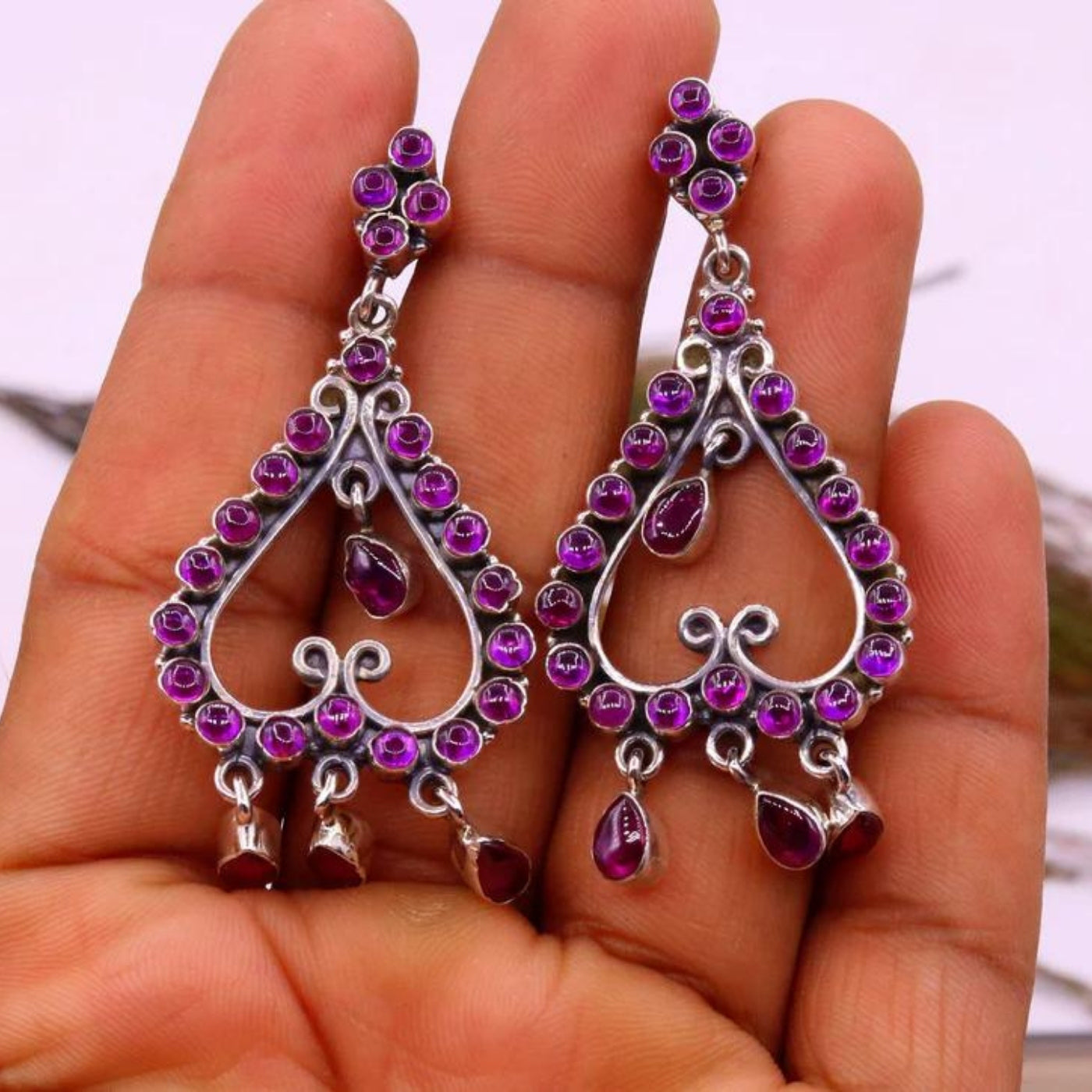 Pretty Attractive Purple amethyst cabcoun Handmade Drop Dangle Stud Earring In 925 Sterling Silver  Jewelry For Wedding & Anniversary