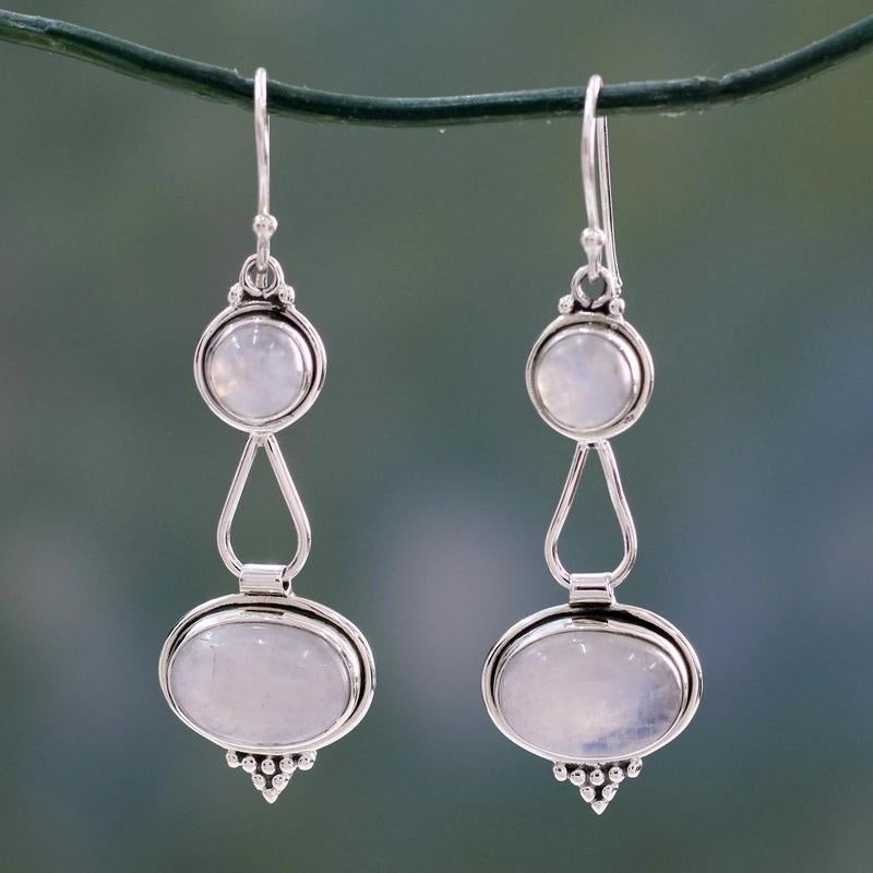 Rainbow Moonstone Earrings, Sterling Silver, Natural Handmade Dangle Earrings For Wedding & Anniversary