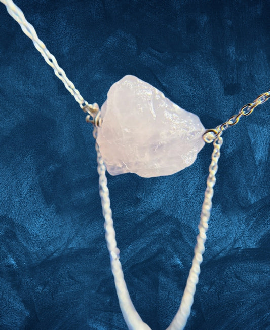 Large natural rose quartz necklace, Big raw rose quartz pendant, Gift for best friend