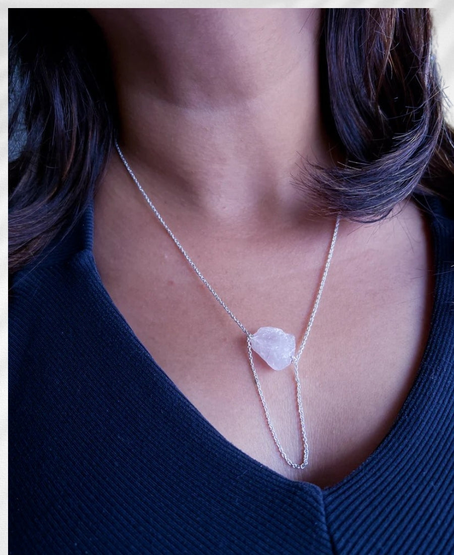 Large natural rose quartz necklace, Big raw rose quartz pendant, Gift for best friend