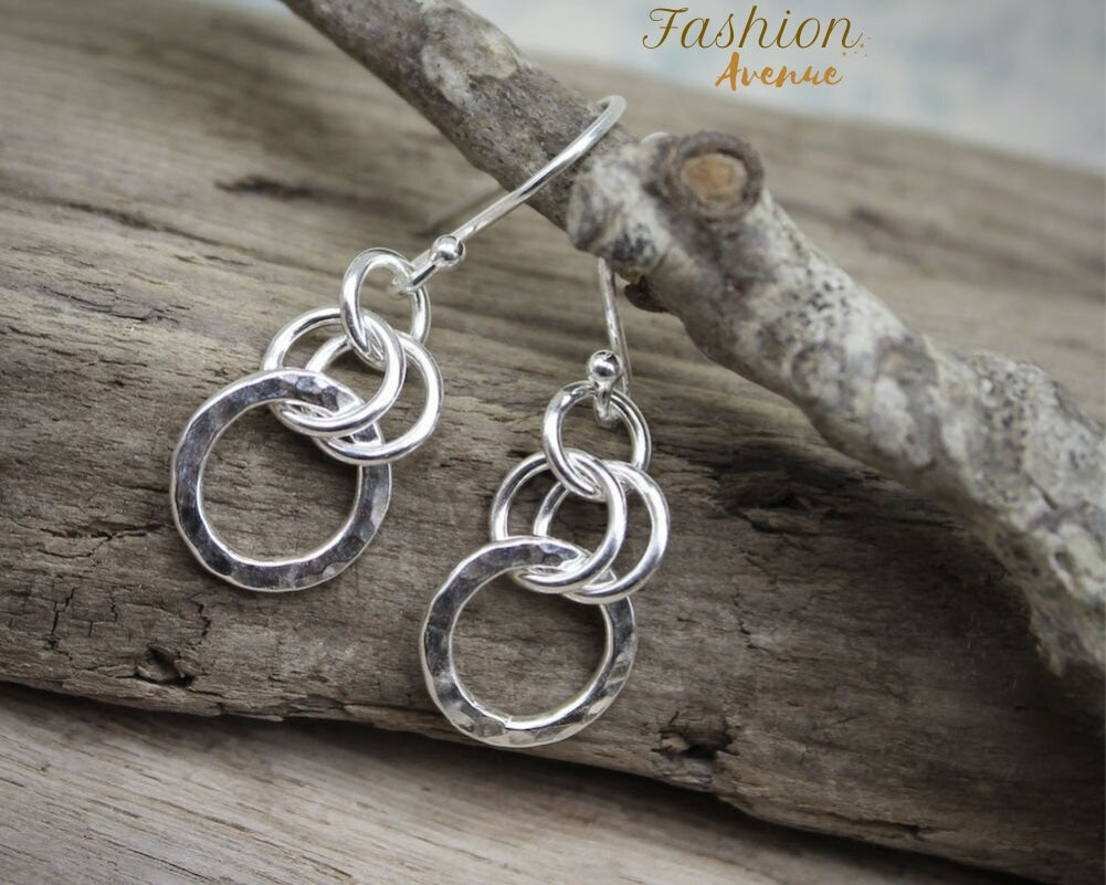 925 Sterling silver Earring, Hammered Circle Earring, Drop Earrings Solid Silver Dangly Earrings, Contemporary Jewellery