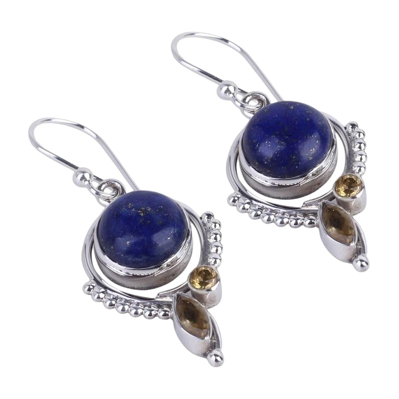 Handmade Lapis Lazuli and Citrine Dangle Earrings