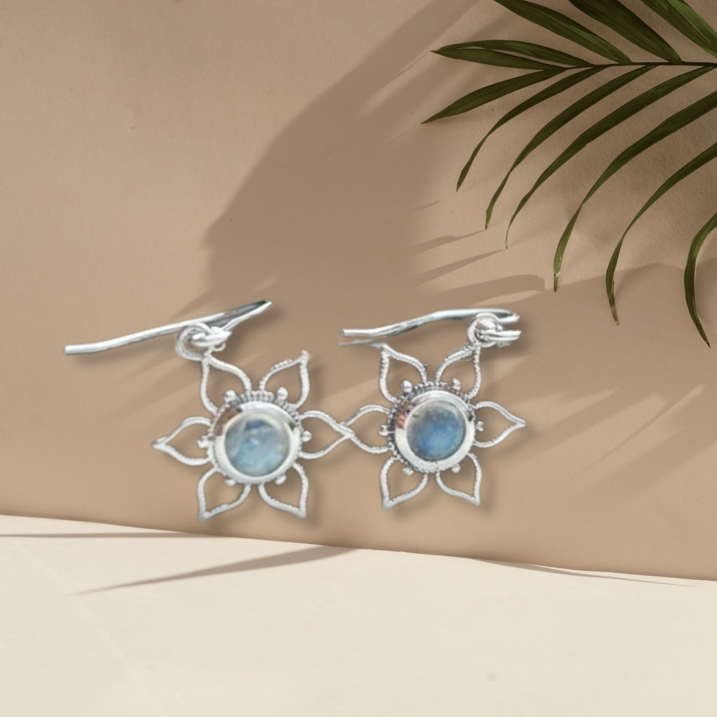 Pretty Attractive Moonstone Drop Dangle Stud Earring In Lotus Flower Shaped, 925 Sterling Silver Jewelry For Wedding & Anniversary