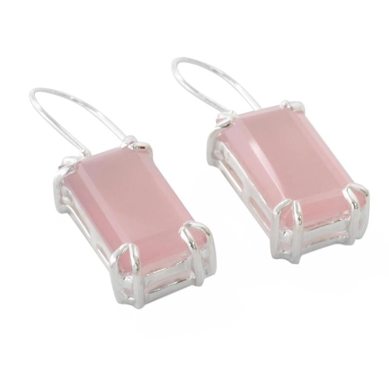 Hand Crafted Pink Chalcedony Earrings In 925 sterling silver, Natural Handmade Earring For Wedding & Anniversary