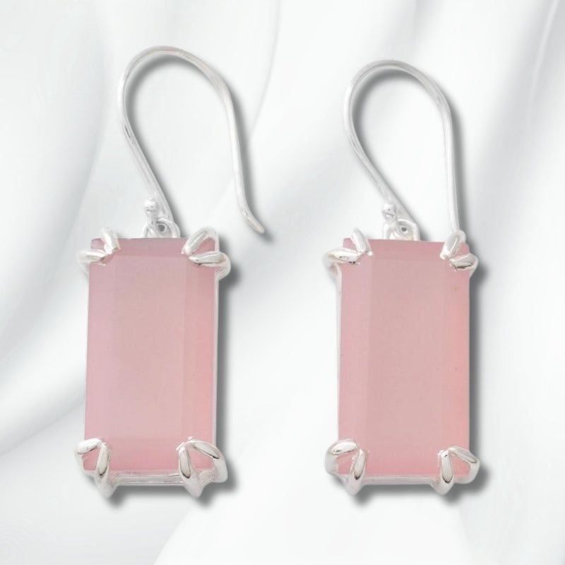 Hand Crafted Pink Chalcedony Earrings In 925 sterling silver, Natural Handmade Earring For Wedding & Anniversary