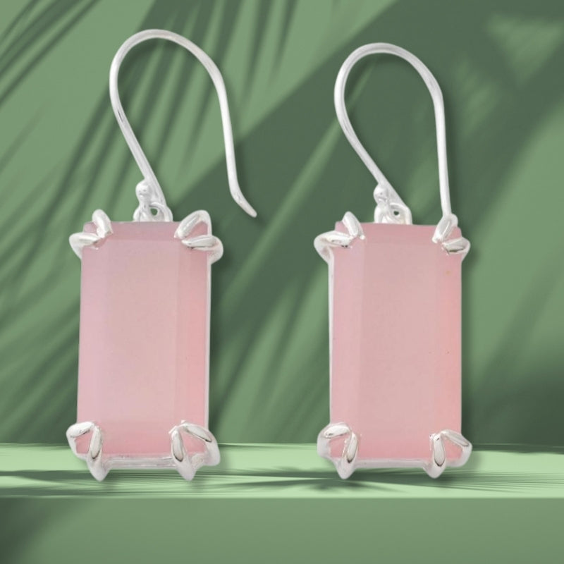 Hand Crafted Pink Chalcedony Earrings In 925 sterling silver, Natural Handmade Earring For Wedding & Anniversary