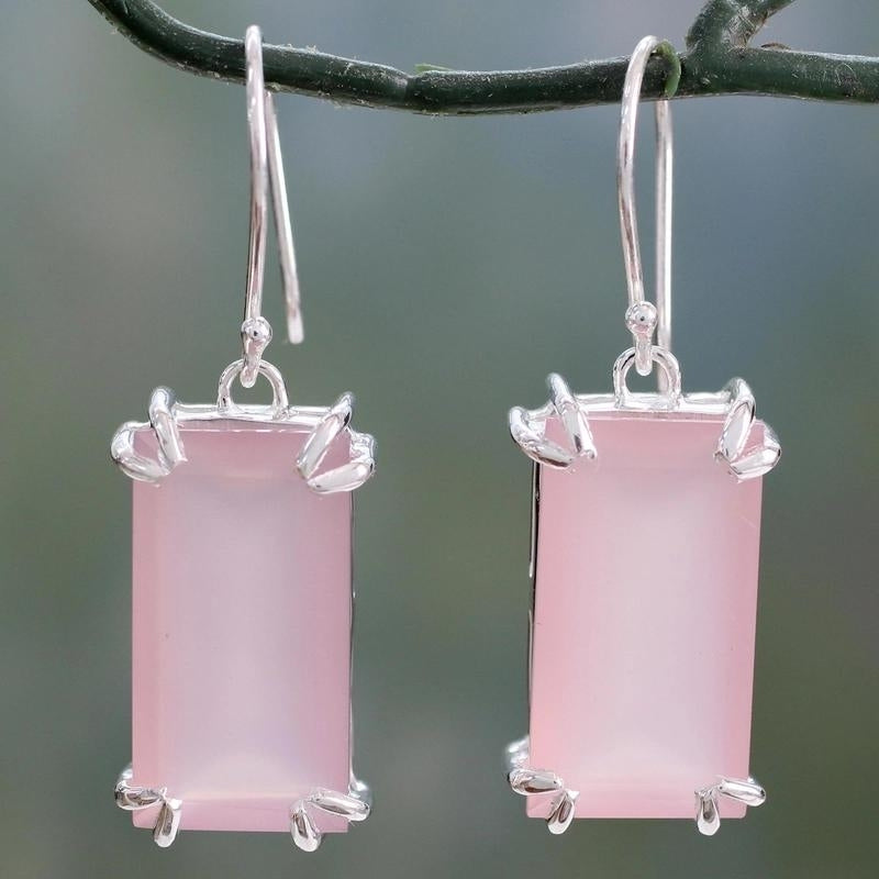 Hand Crafted Pink Chalcedony Earrings In 925 sterling silver, Natural Handmade Earring For Wedding & Anniversary