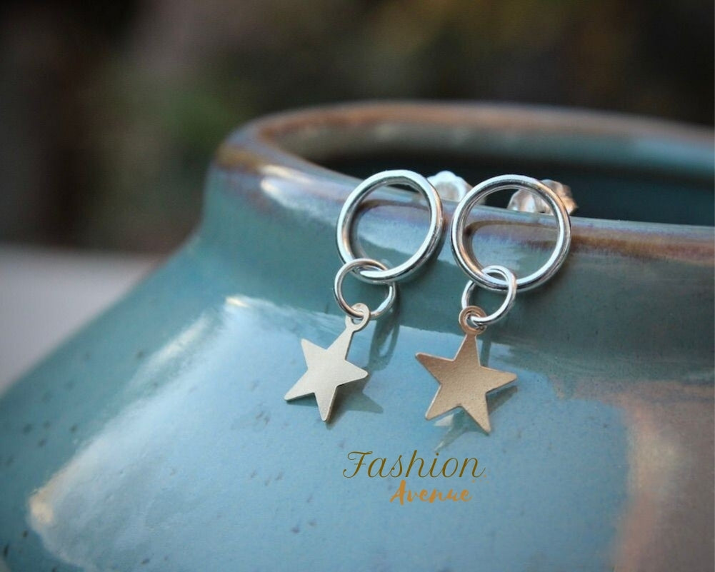 925 Sterling silver earrings with star Drop Earrings, Dangly Earrings, Contemporary Jewellery For Womens & Girls