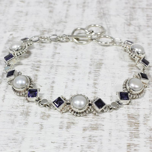 Watermelon fresh water pearl & Tanzanite Bracelet, Gemstone Bracelet For Wedding & Anniversary