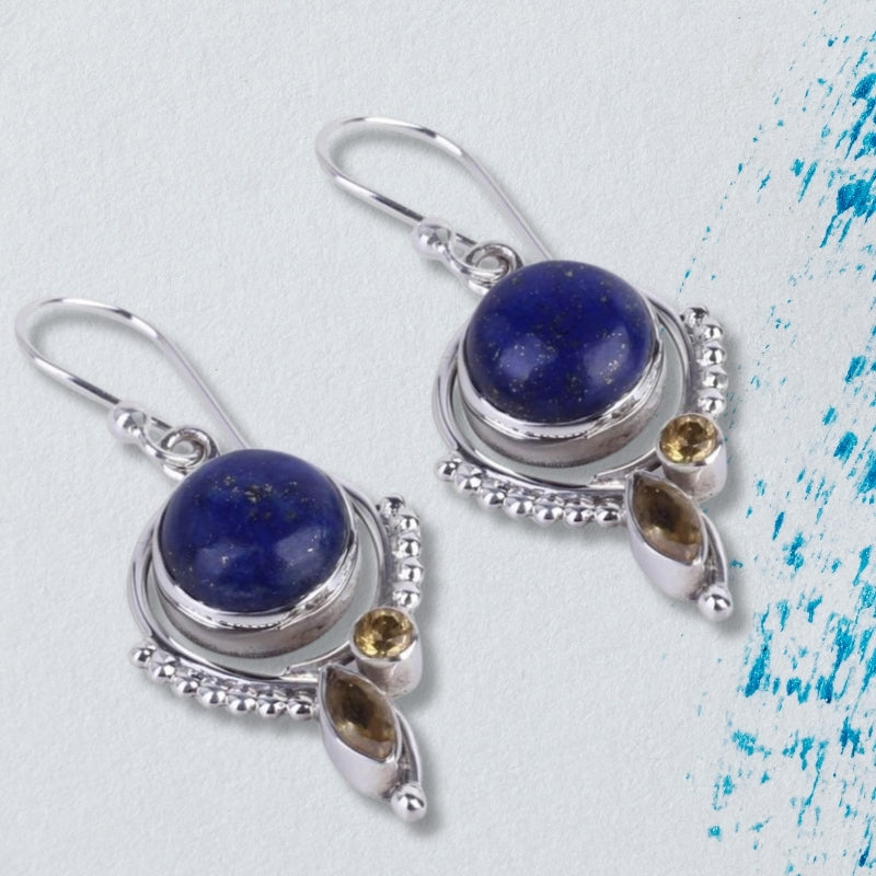 Handmade Lapis Lazuli and Citrine Dangle Earrings