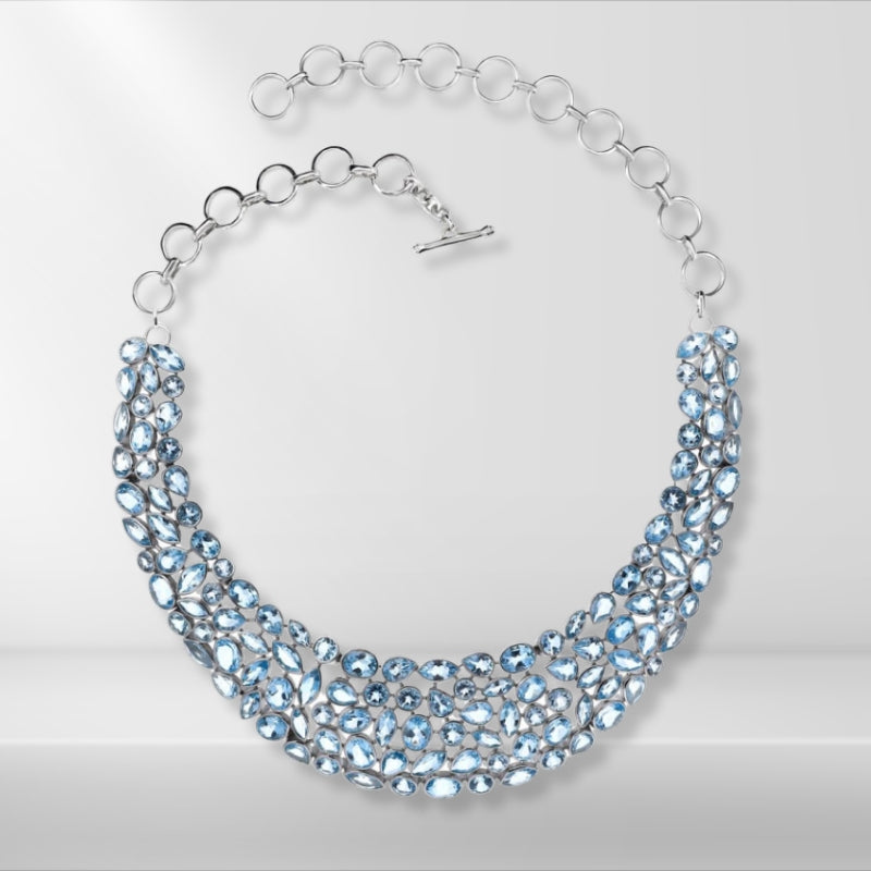 Attractive Blue Topaz Necklace In 925 Sterling Silver, Pear Shaped Stone Natural Handmade Jewelry For Wedding & Anniversary