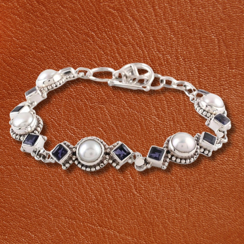 Watermelon fresh water pearl & Tanzanite Bracelet, Gemstone Bracelet For Wedding & Anniversary